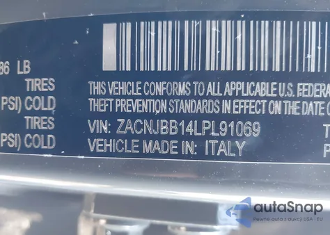 2020 Jeep Renegade Altitude 4X4 z USA, uszkodzony, nr VIN ZACNJBB14LPL91069